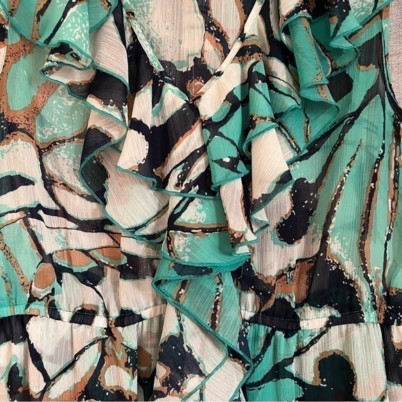 Mushka by Sienna Rose Inc Turquoise Abstract Pattern Ruffled Blouse Size Medium - Picture 4 of 15